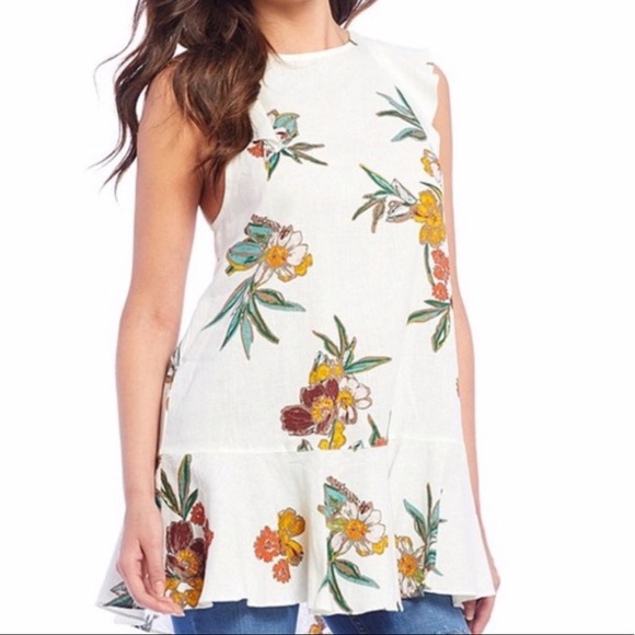 FREE PEOPLE Summer In Tulum Linen Floral Tunic - Picture 1 of 5